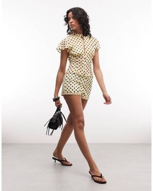 Collusion Polka Dot Ruffle Micro Shorts - Natural