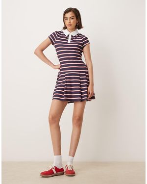 ASOS Gestreepte Mini Polojurk Met Korte Mouwen En Geplooide Rok - Roze
