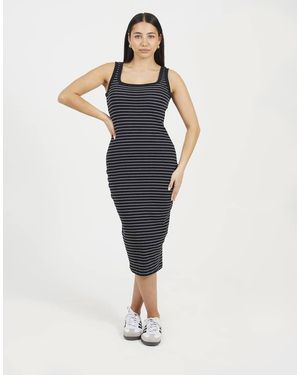 Brave Soul Cotton Jersey Scoop Neck Stripe Bodycon Midi Dress - Blue