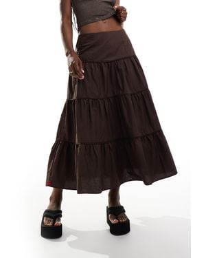 Monki Tiered Maxi Cotton Poplin Skirt - Black