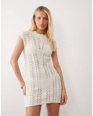 ASOS Crochet Knit Mini Dress With Cap Sleeve - White
