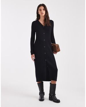 Threadbare Gebreide Maxi-Jurk Met Knoopsluiting - Zwart