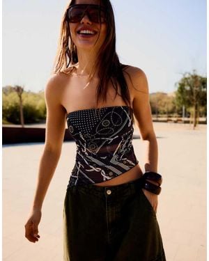 Bershka Tulle Bandeau Top - Black