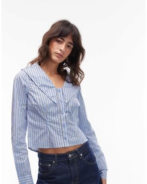 Collusion Stripe Collar Blouse - Blue