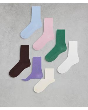 Lindex Pack De 7 Pares De Calcetines Tobilleros De Tonos De Canalé De - Multicolor