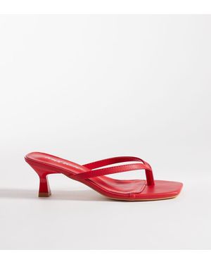 Public Desire Everlast Kitten Heel Toe Thong Sandals - Red