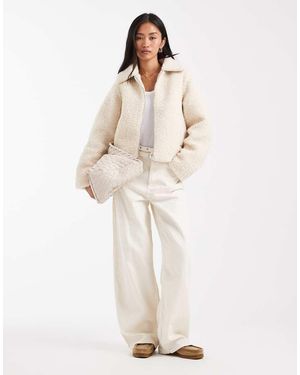 Threadbare Short Borg Jacket - White