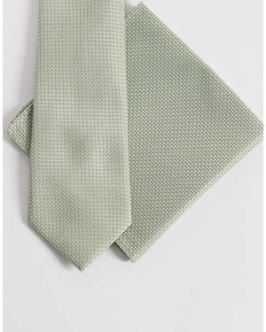 ASOS Textured Tie And Pocket Square - Green