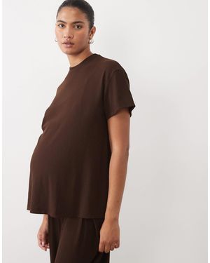 ASOS Asos Design Maternity Lounge Mix & Match Lounge Rib Oversized Tee With Side Split - Brown