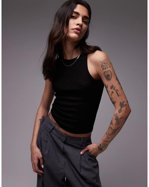 Mango Ribbed Racer Neck Vest - Black