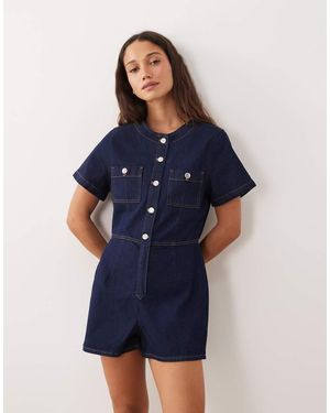 Miss Selfridge Mono Vaquero Corto Azul Añil Lavado Con Botones