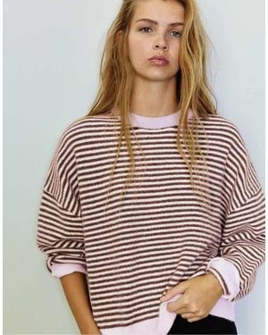 Pull&Bear Striped Jumper With Contrast Neck - Brown