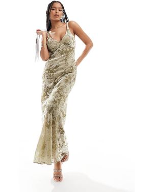 Mango Maxi Jurk Van Devoré Fluweel - Metallic