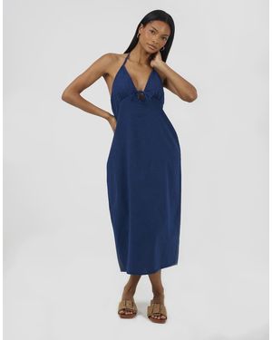 Brave Soul Chambray Halternek Midi Jurk - Blauw