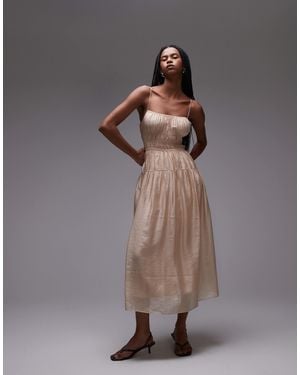 & Other Stories Milkmaid Midi Dress With Smocking And Spaghetti Straps - Brown