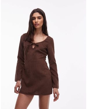 ASOS Cord Long Sleeve Scoop Neck Swing Dress - Brown