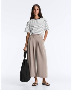 Oysho Soft-touch Wide-leg Crop Trousers With Modal And Pleats - White