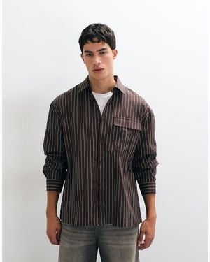ASOS Oversized Gestreept Overhemd Met Borduursel Op De Kraag - Zwart