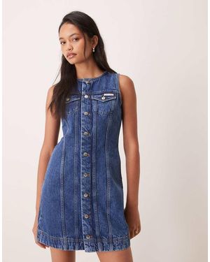 Calvin Klein Button Down Denim Mini Dress - Blue