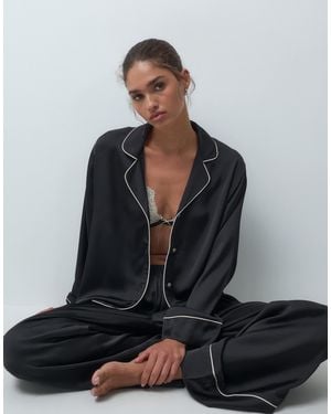 ASOS Satin-pyjamahemd und -hosen-set - Schwarz