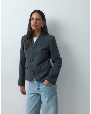 Mango Teen Blazer Senza Colletto - Blu