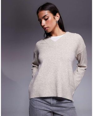 River Island Jersey Con Cuello De Pico De Punto De -Neutro - Gris