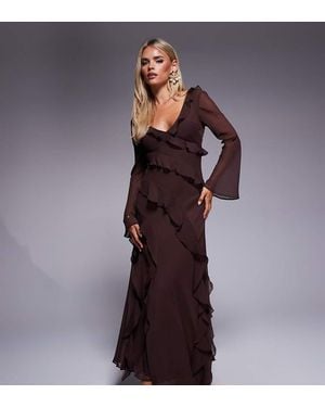 Forever New Vestito A Maniche Lunghe Cioccolato Con Gonna Al Polpaccio - Viola