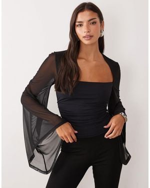 ASOS Oberteil mit eckigem ausschnitt und mesh-ärmeln - Schwarz