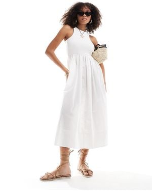 Y.A.S Y.a.s Racer Neck Jersey And Cotton Hybrid Maxi Dress - White