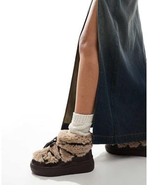 South Beach Fluffy Lace Up Mini Boots - Black