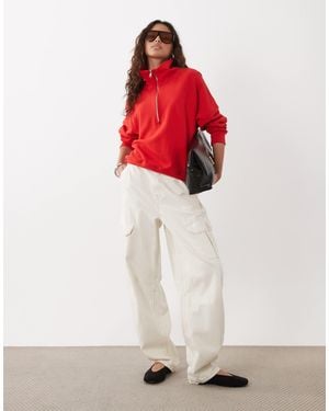 ARKET Pull athleisure 100 % coton à manches longues et demi-zip vif - Rouge