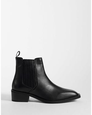 ASOS Bottines chelsea à talon avec gousset dissimulé en cuir - Noir