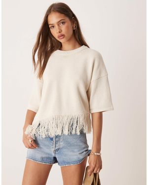 ASOS Knitted T-shirt With Asymmetric Fringed Hem - Blue