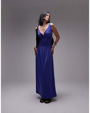 TOPSHOP Ruched Waist Cami Maxi Dress - Blue