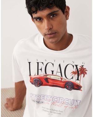 Jack & Jones Oversized T-Shirt With Car Print - White
