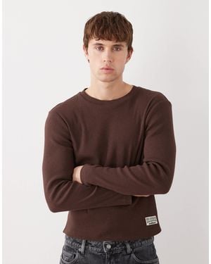 Collusion Long Sleeve Fitted Rib Top - Brown