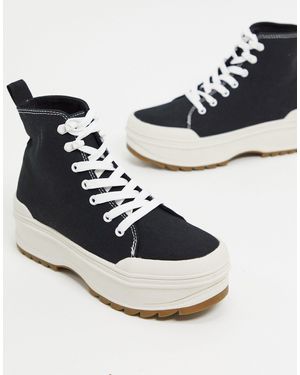 Bershka Platform High Top Canvas Trainers - Black