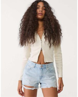 Stradivarius D75 Ripped Denim Shorts - Blue
