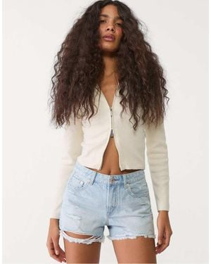 Stradivarius D75 Ripped Denim Shorts - Blue