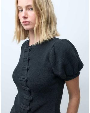 ASOS Cárdigan De Punto Con Mangas Abullonadas En Azul Marino