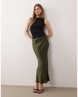 New Look Satin Bias Midi Skirt - Green