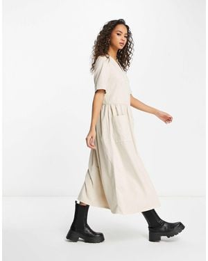 Monki Front Pocket Midi Shirt Dress - Natural