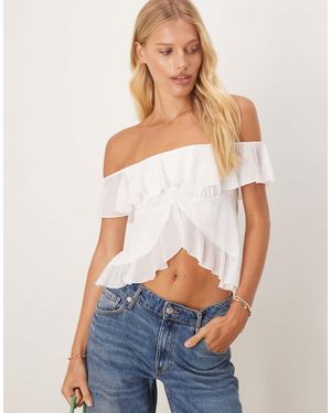 ASOS Ruffle Bardot Split Front Top - White