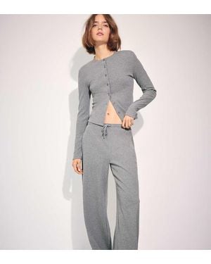 Stradivarius Petite Soft-touch Ribbed Trousers - Grey