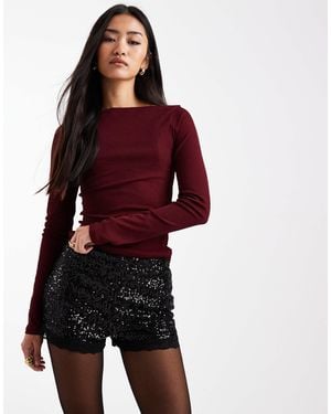 Miss Selfridge Sequined Lace Trim Micro Shorts - Red