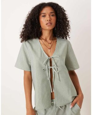 Jdy Tie Front Seersucker Top Co-ord - Green