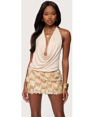 Edikted Irina Stud Cowl Neck Halter Top - Natural