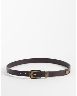 ASOS Western Skinny Leather Belt With Antique Buckle - White