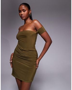 Kaiia Exclusive Double Layered Slinky Bardot Mini Dress - Brown
