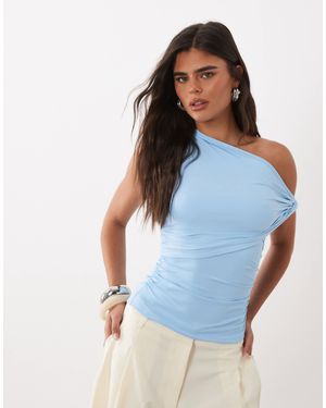 ASOS Polyamide Ruched Twist Side Cut Away Draped Top - Blue